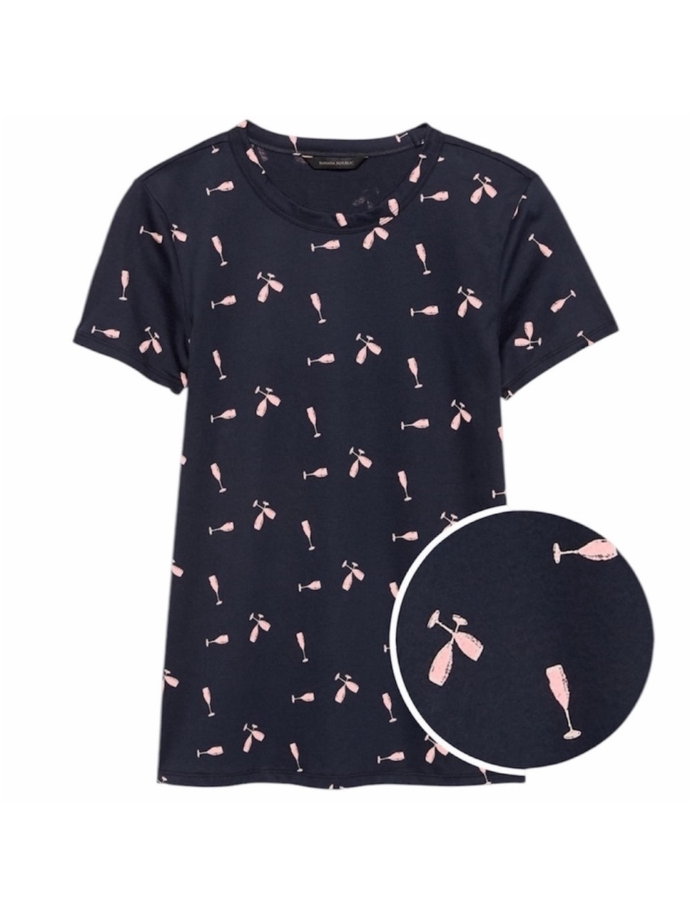 Banana Republic Navy Champagne Glass Print Cotton Tee size M